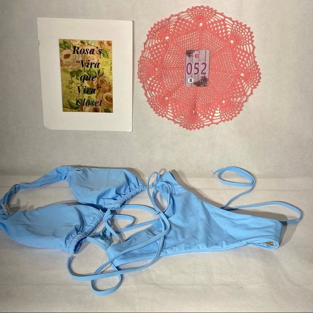 Qinsen Sexy Straps Halter Cross Front High Cut Thong 2 Piece Bikini Swimsuit Set - Picture 7 of 11